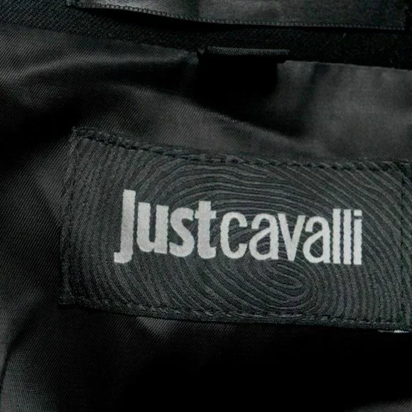 Just Cavalli Men's Wool Shiny Black Two Button Blazer US 38 IT 48